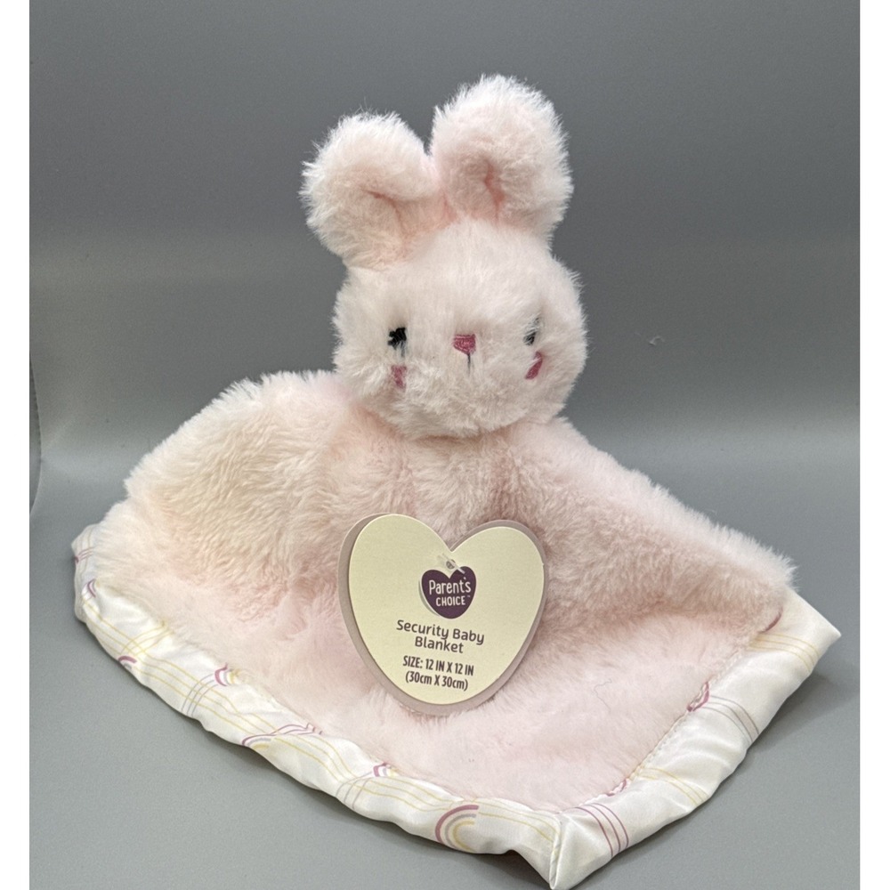 Parents Choice Pink Bunny Security Blanket Baby Lovey Rainbows Plush New